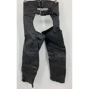 Hudson Leather Motorcycle Riding Chaps Zip Snap Size XS Black Preowned